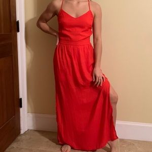 Orange cut-out side slit summer dress